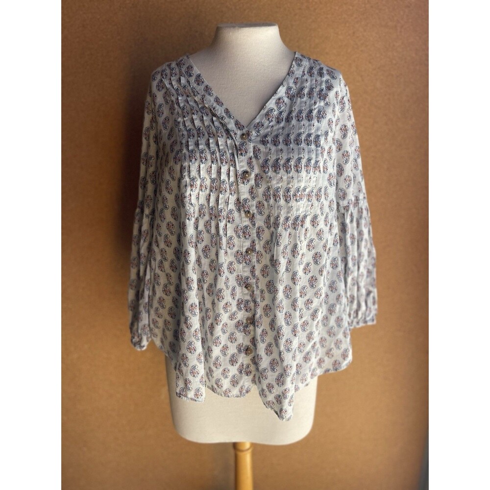 J Jill Madeira Pintuck Balloon Sleeve Floral Blouse Women’s Size L